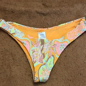 Roxy Orange Floral High-Cut Bikini Bottoms